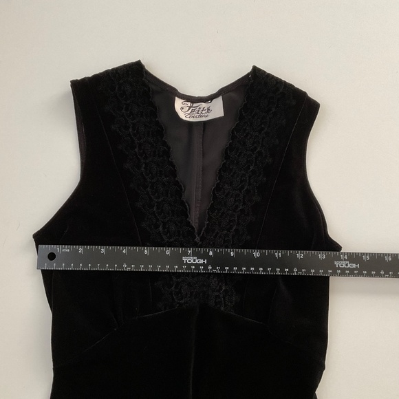 Vtg Faith Couture Velvet Maxi Dress Sz S Black VNeck Back Slit Demure Event Y2K - Picture 5 of 11